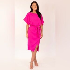 Gibson Latimer Vibrant Pink Dolman Sleeve Midi Dress